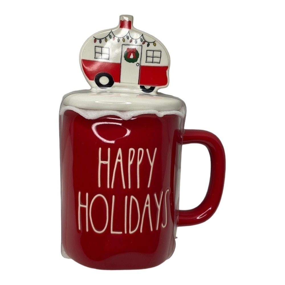 Rae Dunn HAPPY HOLIDAYS Christmas Mug Travel Trailer Camper Topper 2022 NEW
